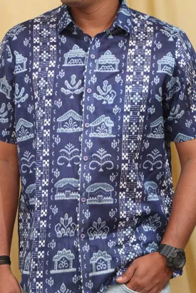 Blue Silk Sambalpuri Print Shirt: Digital Printed