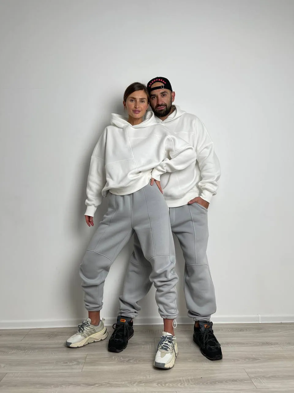 Family Look Suit Color White with Gray Women's Tracksuit Men's Tracksuit