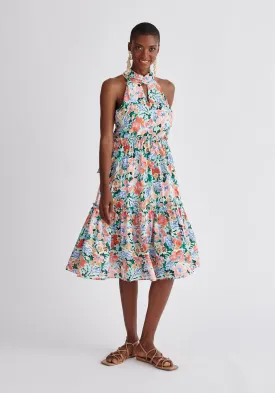 Floral Tiered Halterneck Dress