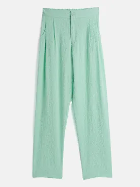 Girls Green Seer Sucker Front Button Straight Pants