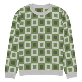 Go Blox in Green Money Geometric Knitted Crewneck Sweater