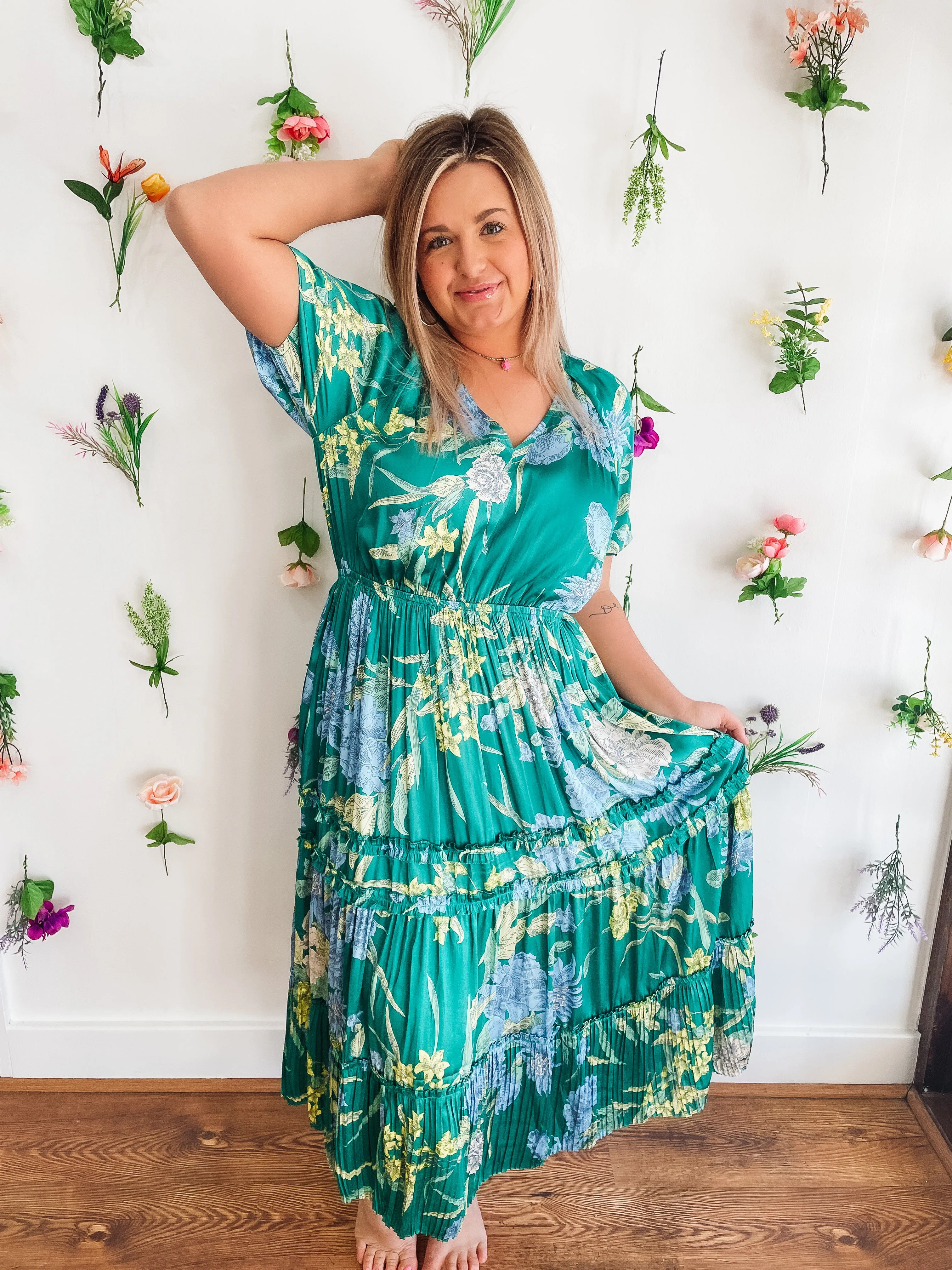 Graceful in Green Floral Maxi Dress