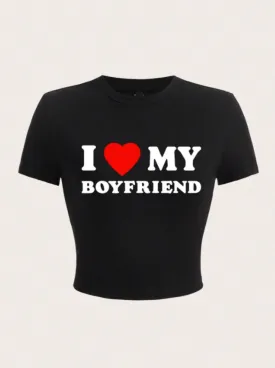 I Love My Boyfriend Black Crop T-Shirt